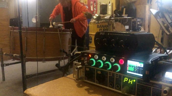 Robyn Schulkowsky playing a bassdrum