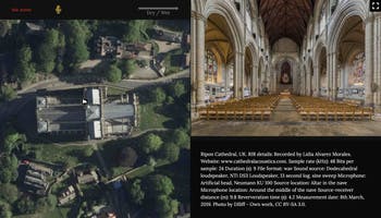 image split in two halves with arial map view on left and interior view of Ripon Cathedral